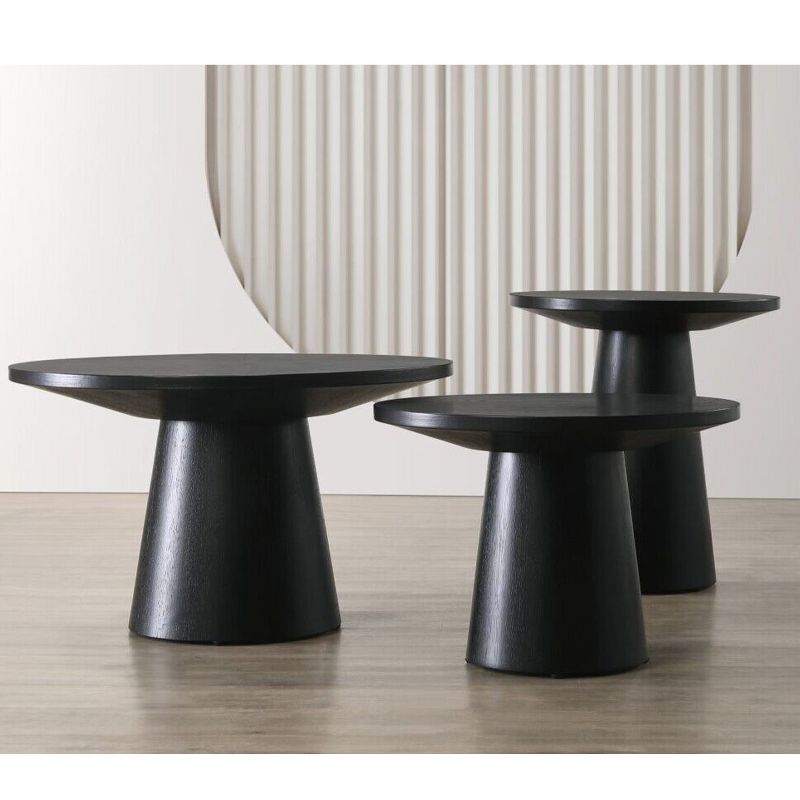 Dun Accent Table Sets,3PC with Grain Paper Round Top Pedestal Coffee, Console, and End Table Set-Maison Boucle, 1 of 10