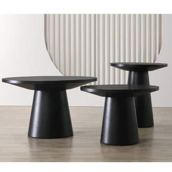 Dun Accent Table Sets,3PC with Grain Paper Round Top Pedestal Coffee, Console, and End Table Set-Maison Boucle