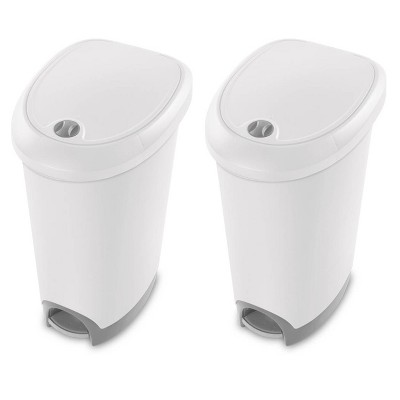 Sterilite 12.6 Gallon Locking StepOn Wastebasket, White (2 Pack) 10738002