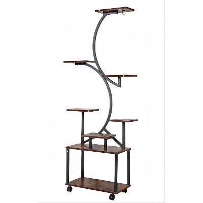 Vynxaria 8-Tier Utility Storage Shelves for Plants, 61" Tall Indoor Plant Stand with Grow Lights, S-Shaped Rack (Black)