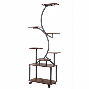 Vynxaria 8-Tier Utility Storage Shelves for Plants, 61" Tall Indoor Plant Stand with Grow Lights, S-Shaped Rack (Black) - 1 of 4