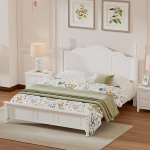 NicBex Full/Queen Vintage Platform Bed Frame with Headboard,Retro Style Wood Platform Bed,No Box Spring Needed,Easy Assembly,Walnut/White - 1 of 4