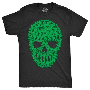 Mens Skull Of Clovers T Shirt Funny St. Paddys Day Clover Skeleton Tee For Guys - Crazy Dog Men's T Shirt - 1 of 4