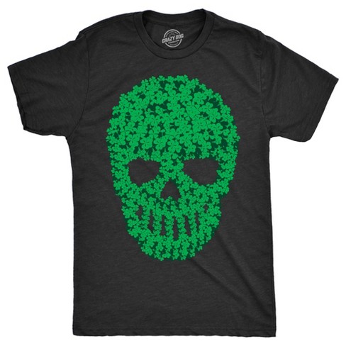 Mens Skull Of Clovers T Shirt Funny St. Paddys Day Clover Skeleton Tee For Guys - Crazy Dog Men's T Shirt - image 1 of 4