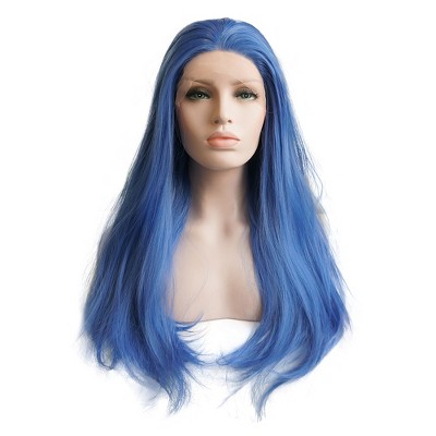 Unique Bargains Women's Long Natural Curly Lace Front Wigs with Wig Cap 24" Blue 1PC