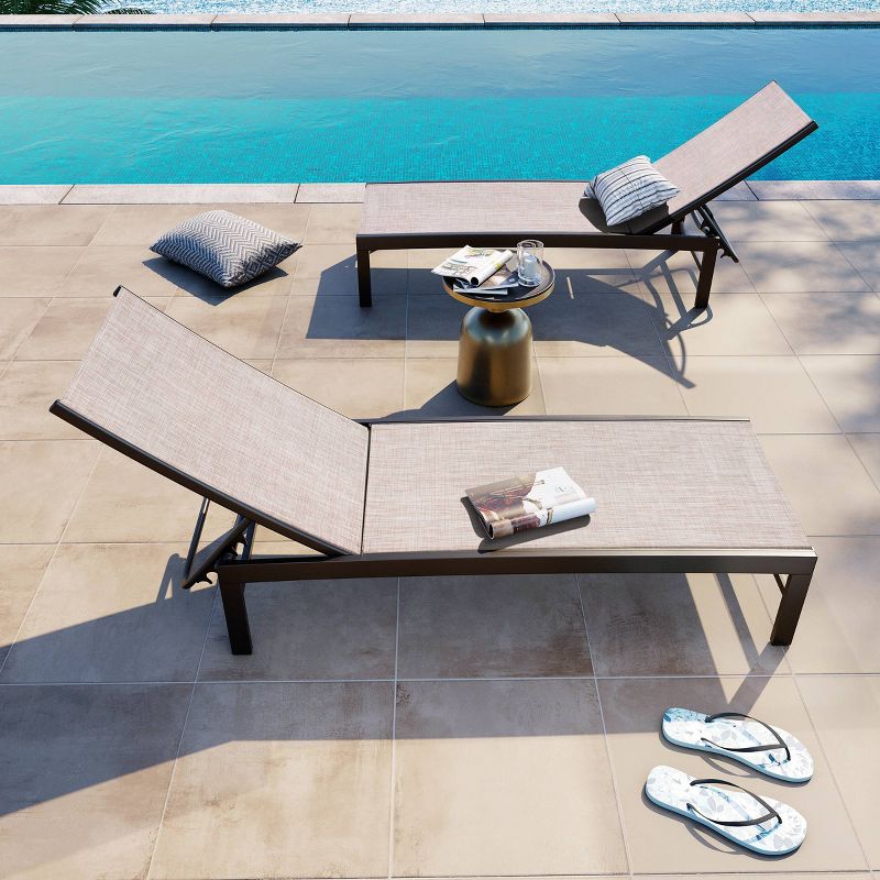 2pk Outdoor Five Position Adjustable Chaise Lounge Chairs Beige - Crestlive Products, 4 of 12