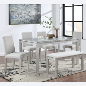 Lyngins 5-Piece Counter Height Dining Table Set – Crystal-Embellished Wooden Square Table & 4 Upholstered Chairs, Faux Wood Grain for Dining Room - 1 of 4