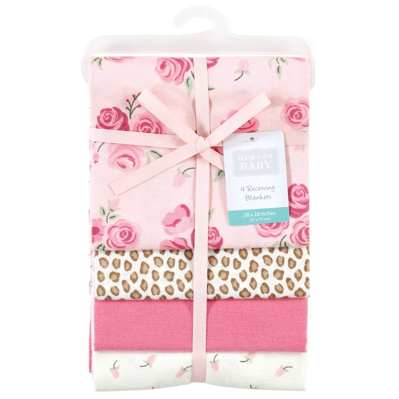 Hudson Baby Infant Girl Cotton Flannel Receiving Blankets, Blush Rose, One Size, 2 of 7
