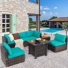 Tangkula Patio Rattan 7PCS Cushioned Chair Set Furniture Set Thick Cushion w/ 50,000 BTU Propane Fire Pit Table Black/Navy/Red/Turquoise/Off White - 2 of 4