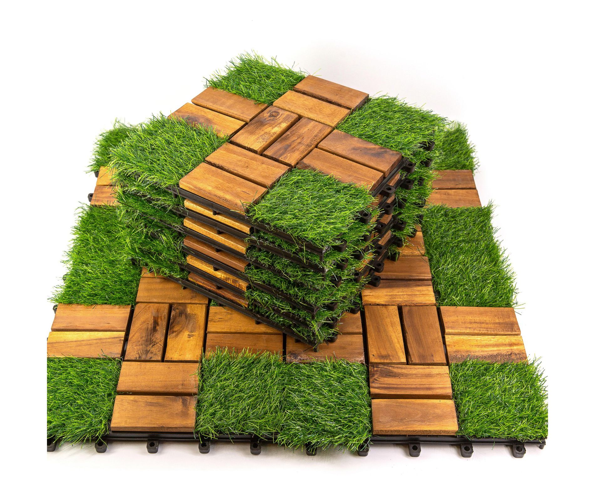 NAYSAYE Patio Flooring Interlocking Deck Tiles Natural Acacia Wood Decorative Surface Modern Style for Balcony Garden Deck 10 Pack, Acacia Wood