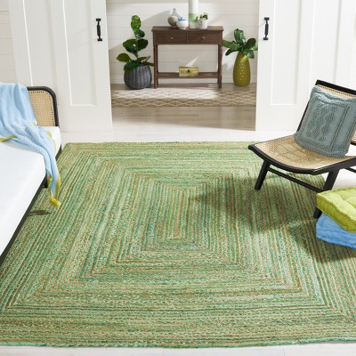 Handmade Green and Natural Rectangular Jute Area Rug 8' x 10'
