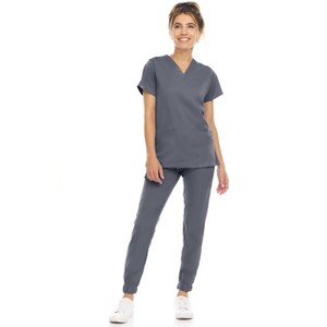 MediChic Womens 8-Pocket Scrubs Set- V-Neck with 4-Pocket Jogger Scrub Pants - 1 of 4