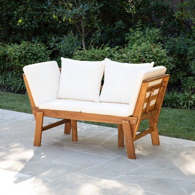 Dolavan Indoor/Outdoor Convertible Lounge Chair/Bench - Natural and White - Holly & Martin
