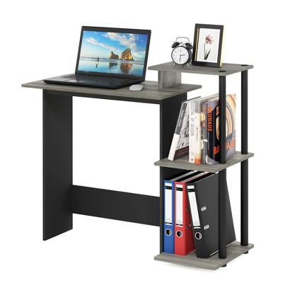 Compact French Oak Grey/Black Laptop Desk with Drawer