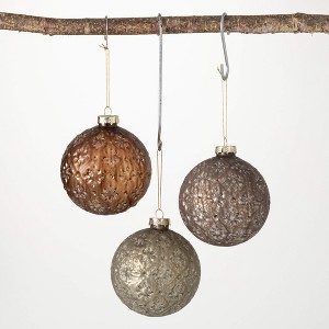 4"H Sullivans Antique Ball Ornament - Set of 3  Multicolored Christmas Ornaments - 1 of 2