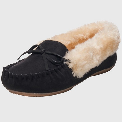 Black moccasin slippers womens online