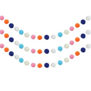 Unique Bargains Party Decorative Polyester Yarn Pom Pom Ball Garlands 8.2 Feet 3 Pcs - 1 of 4