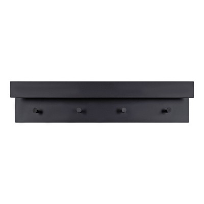 38" Black Wood Floating Wall Shelf with Metal Knobs