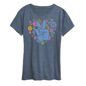 Women's - Instant Message - Peace Sign & Flowers Short Sleeve Graphic T-Shirt - 1 of 4
