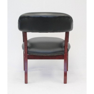 Elegant Mahogany Wood & Black Faux Leather Upholstered Arm Chair