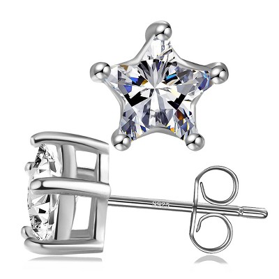 Paaaawaters 925 Sterling Silver Stud Earrings 5 Point Star Cubic Zirconia Ear Stud for Women Men Girl CZ 5mm-7mm