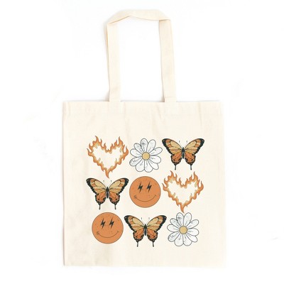 City Creek Prints Butterfly Smiley Face Canvas Tote Bag - 15x16 - Natural