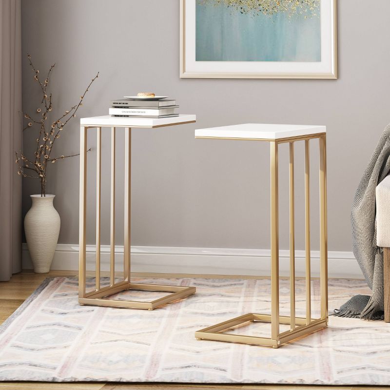 Set of 2 Baywinds Modern Glam C-Shaped Accent Table White/Champagne Gold - Christopher Knight Home, 3 of 7