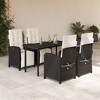 vidaXL Black Poly Rattan Patio Dining Set - 5-Piece Outdoor Furniture with Reclining Chairs, Tempered Glass Table, and Cream White Cushions - 2 of 4