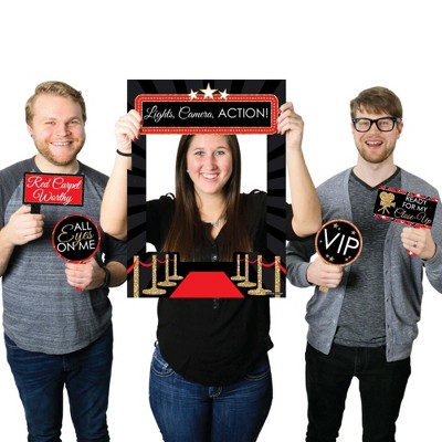 Big Dot of Happiness Red Carpet Hollywood - Movie Night Party Selfie Photo Booth Picture Frame and Props - Printed on Sturdy Material