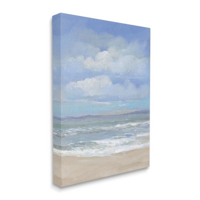 Cloudy Ocean Bay Shoreline Blue and Beige Canvas Wall Art, 24 x 30