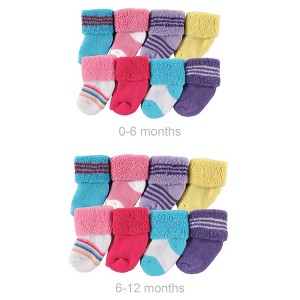Luvable Friends Infant Girls Grow with Me Cotton Terry Socks, Pink Purple, 0-6 and 6-12 Months - 1 of 1