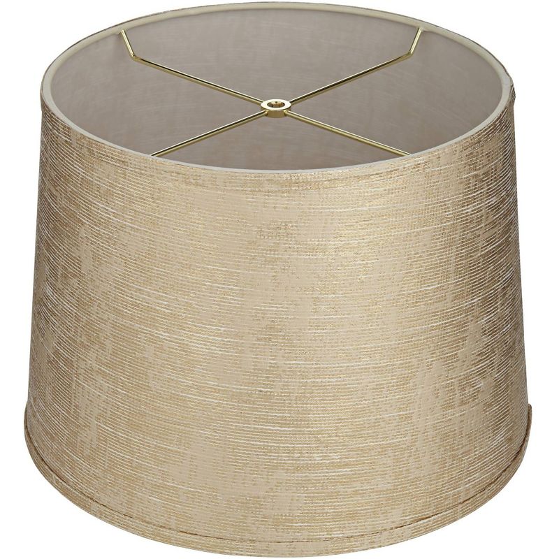 Springcrest 13" Top x 15" Bottom x 11" High x 11" Slant Print Lamp Shade Replacement Medium Gold Tapered Drum Modern Fabric Pattern Spider Harp Finial, 4 of 8