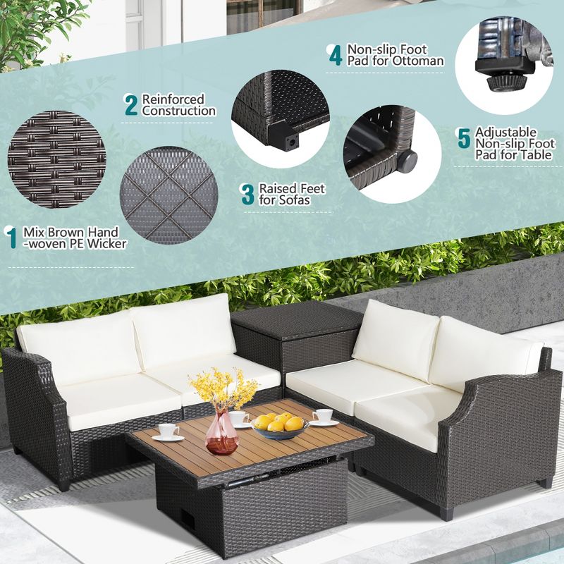 Costway 7pcs Patio Outdoor PE Wicker Cushioned Furniture Conversation Set Sectional Sofa, 5 of 11