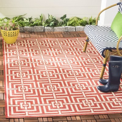 Beach House Red Rectangular Synthetic Non-slip Area Rug 79"