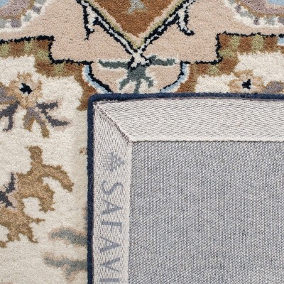 Beige and Navy Hand-Tufted Wool Rectangular Area Rug