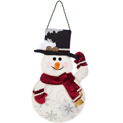 Evergreen Flag Snowman Outdoor Safe Burlap Door Decor