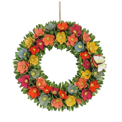 20" Artificial Spring Floral Butterfly Wreath - National Tree Company