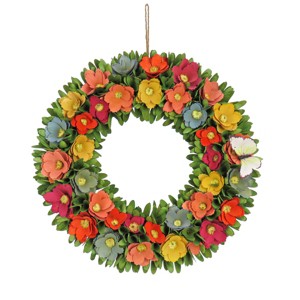 20" Artificial Spring Floral Butterfly Wreath - National Tree Company - 1 of 3