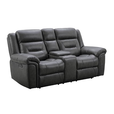 Keizer Leather Triple Power Reclining Console Loveseat Dark Gray - Abbyson Living