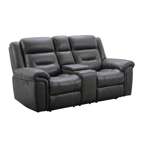 Keizer Leather Triple Power Reclining, Leather Reclining Console Sofa