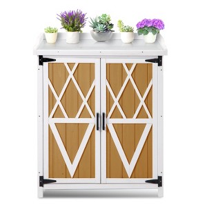 Potting Bench Outdoor Cabinet with Metal Tabletop, Workbenches with Adjustable Shelf, Wooden Storage Cabinets Waterproof for Garden Patio Lawn - 1 of 4
