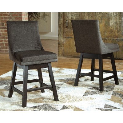 Tallenger Dark Gray Upholstered Swivel Counter Height Barstools Set of 2