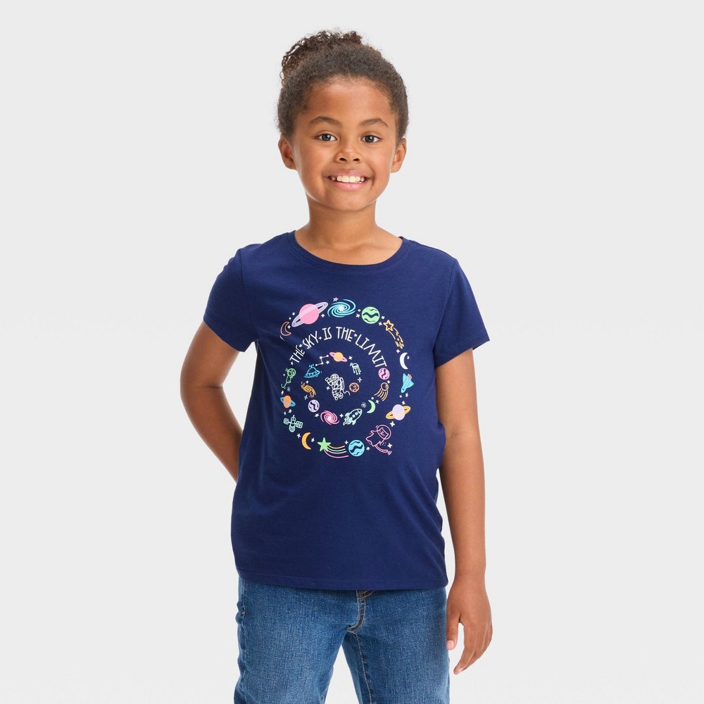 Girls' Short Sleeve Graphic T-Shirt - Cat & Jack™ Navy Blue S