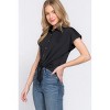 Slickblue Women's Short Sleeve Front Tie Top, Stretch ITY Fabric, Casual to Dressy Style, Black/Purple, Size S-L - 3 of 4