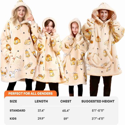 Joyfy Kids Wearable Blanket Hoodie for Kids Giant Pocket Sleeves FlaWarm Oversized Fleece Winter Sweatshirt Blanket Birthday Gift Cat