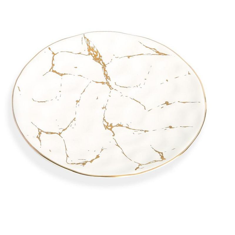 Classic Touch Set of 4 White Porcelain Salad Plates With Gold Design, 8"D, 1 of 4