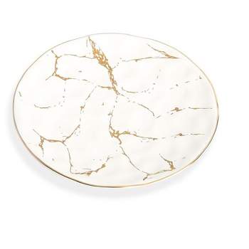 Classic Touch Set of 4 White Porcelain Salad Plates With Gold Design, 8"D