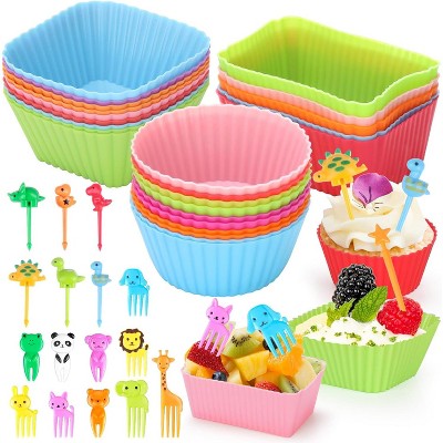 70-PC Silicone Lunch Box Dividers Set with Animal Picks & Cupcake Liners