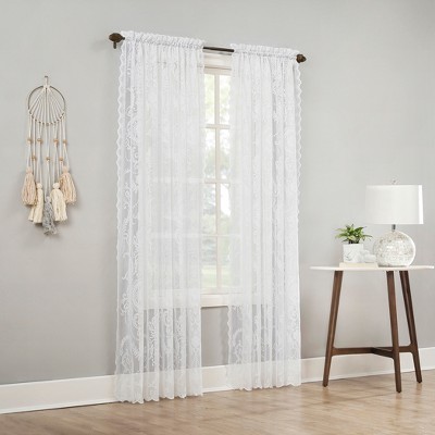 White Floral Lace Rod Pocket Sheer Curtain Panel 58" x 84"