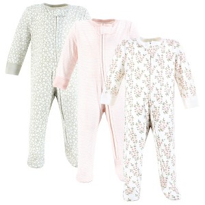 Hudson Baby Infant Girl Cotton Sleep and Play, Pink Sage Florals - 1 of 4